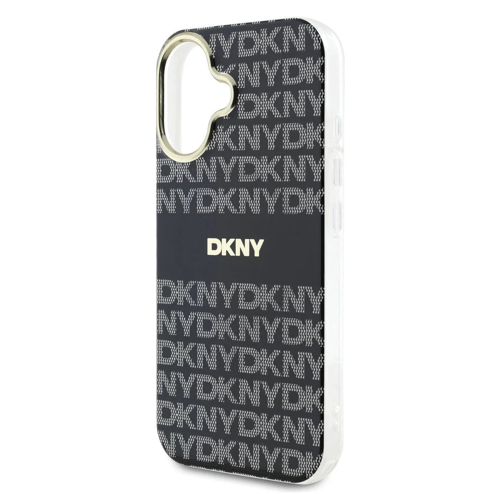 DKNY iPhone 16 Backcover hoesje PC/TPU Repeat Pattern Tonal Stripe Magsafe - Zwart