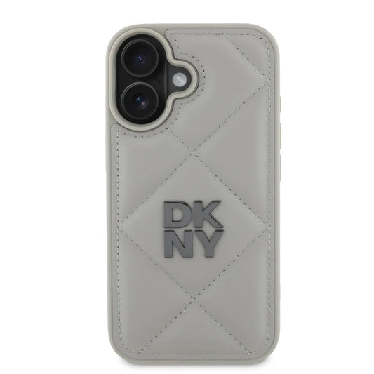 DKNY iPhone 16 Backcover hoesje PU Leather Quilted Stack Logo - Grijs