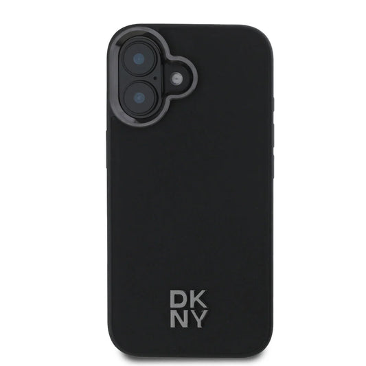 DKNY iPhone 16 Backcover hoesje Kunstleren Stack Logo Magsafe-hoesje - Zwart