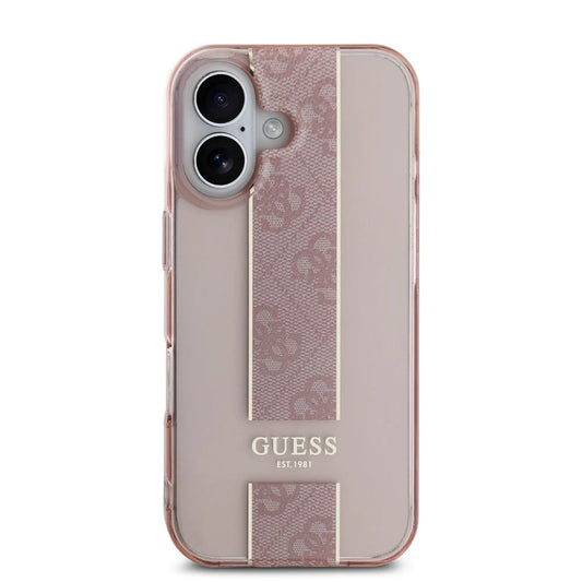 Guess iPhone 16 Backcover hoesje IML 4G Stripe - Roze