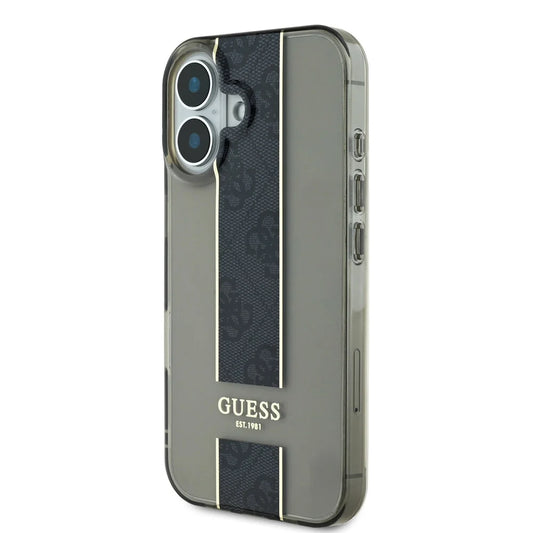 Guess iPhone 16 Backcover hoesje IML 4G Stripe - Zwart