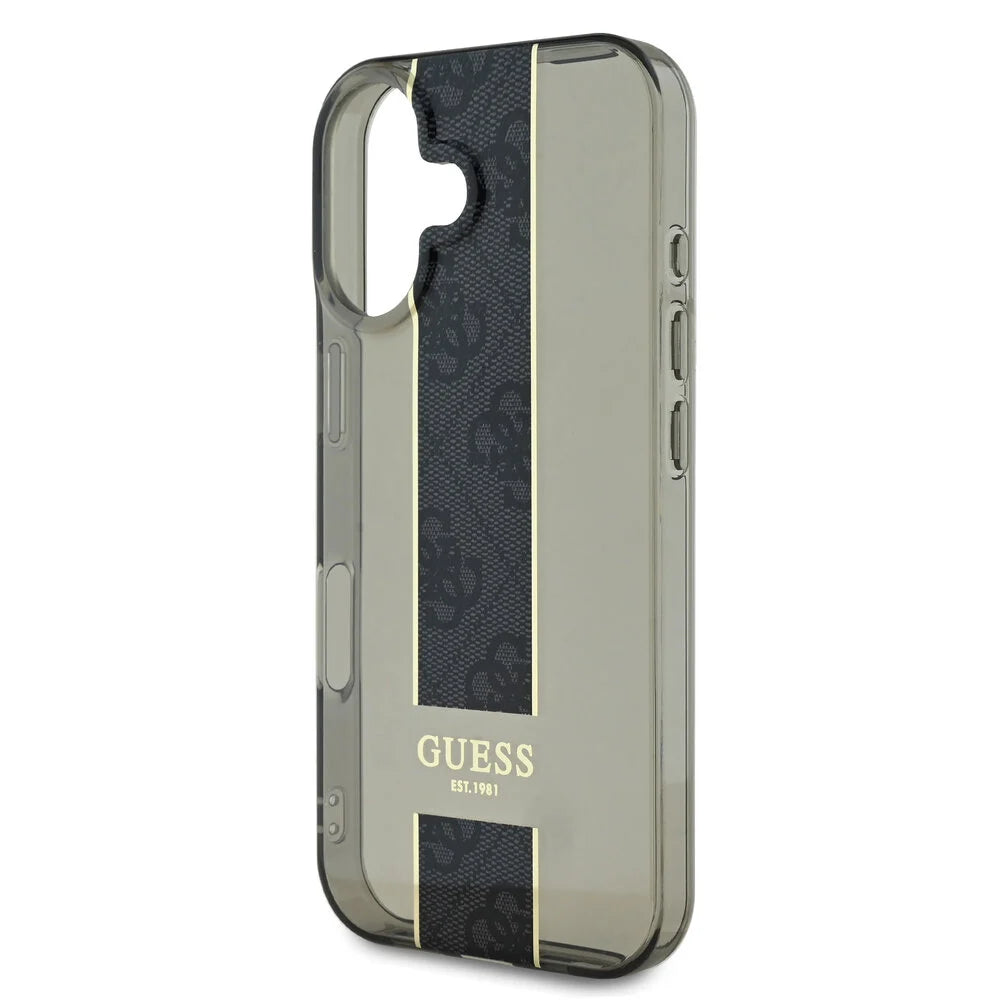 Guess iPhone 16 Backcover hoesje IML 4G Stripe - Zwart