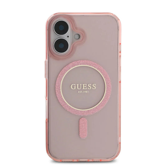 Guess iPhone 16 Backcover hoesje Magsafe IML Glitter - Roze