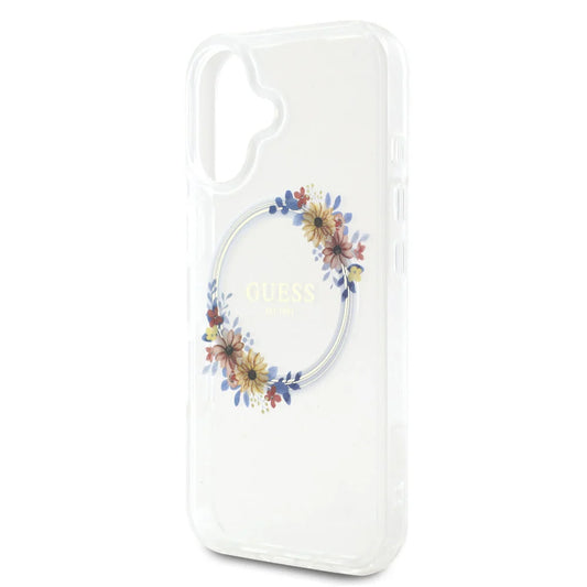 Guess iPhone 16 Backcover hoesje Magsafe IML Flowers - Transparant