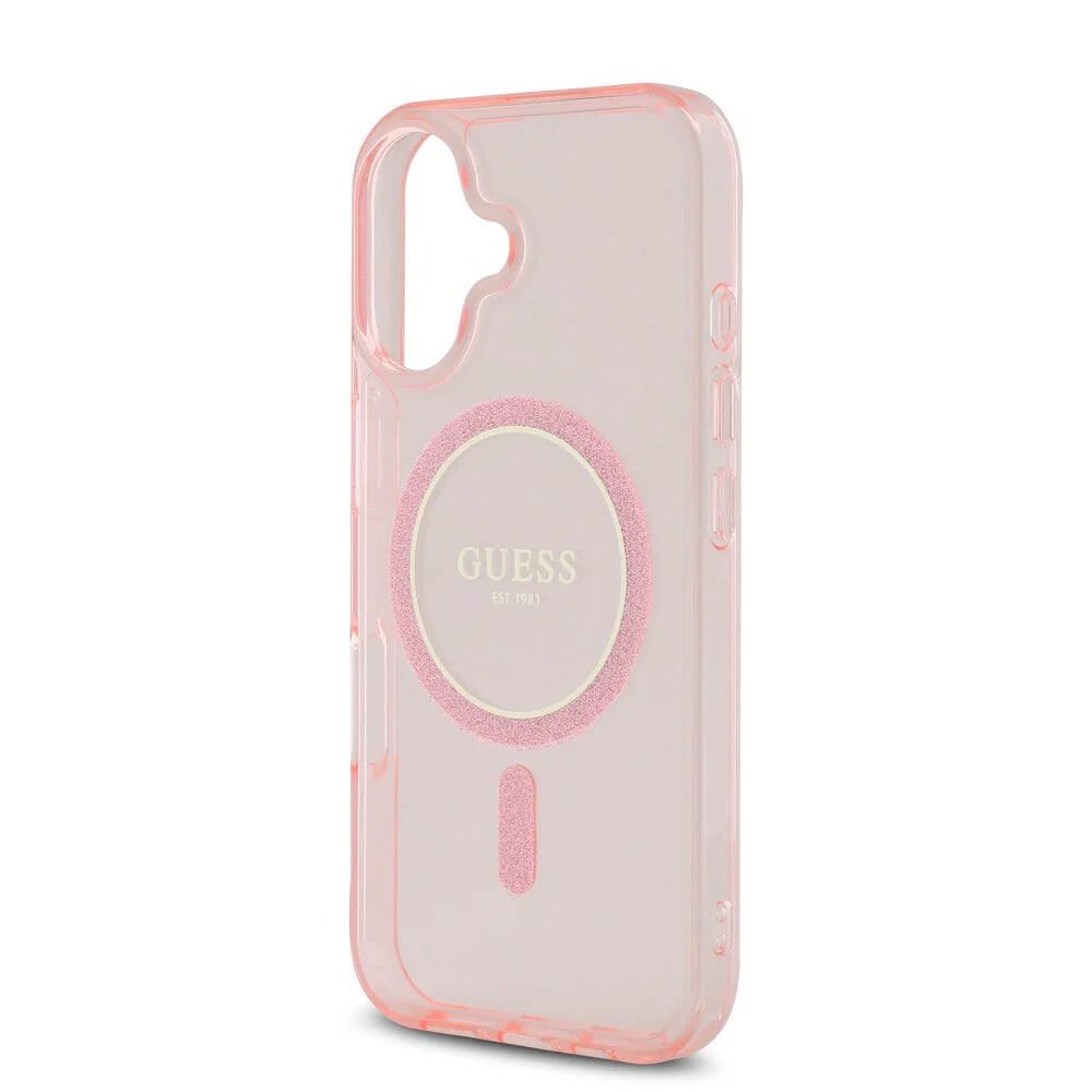 Guess iPhone 16 Backcover hoesje Magsafe IML Glitter - Roze