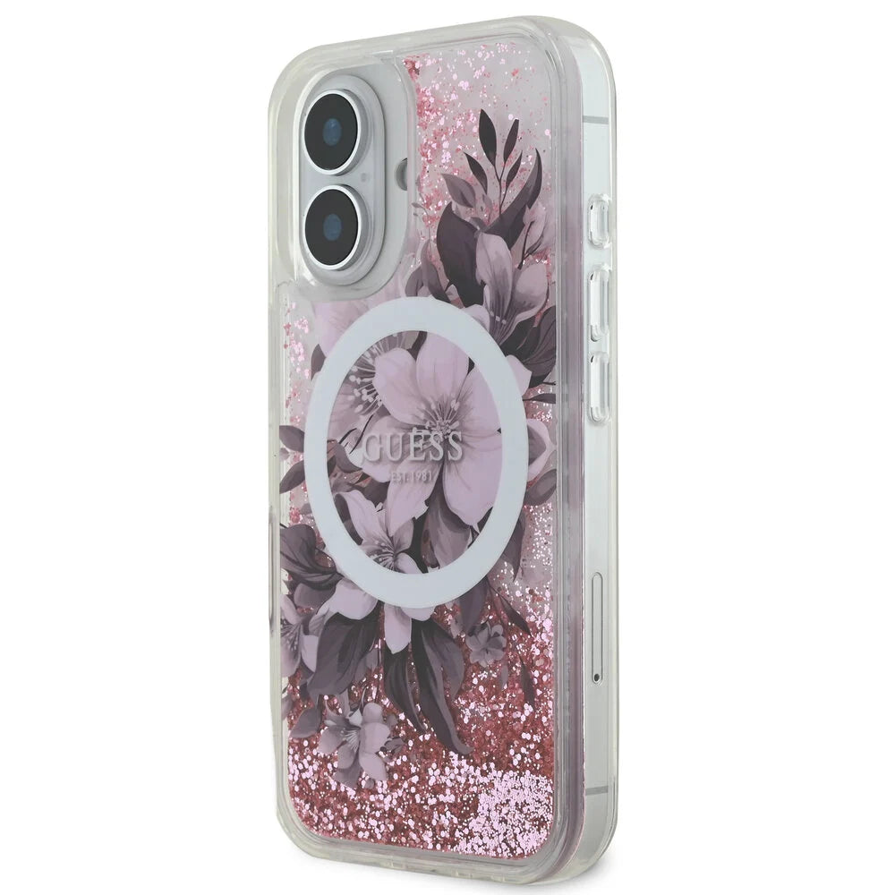 Guess iPhone 16 Backcover hoesje Magsafe Liquid Glitter - Roze