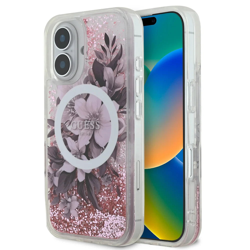 Guess iPhone 16 Backcover hoesje Magsafe Liquid Glitter - Roze