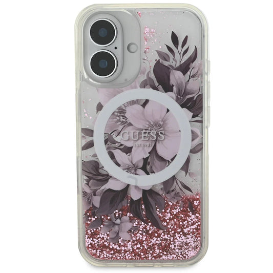 Guess iPhone 16 Backcover hoesje Magsafe Liquid Glitter - Roze