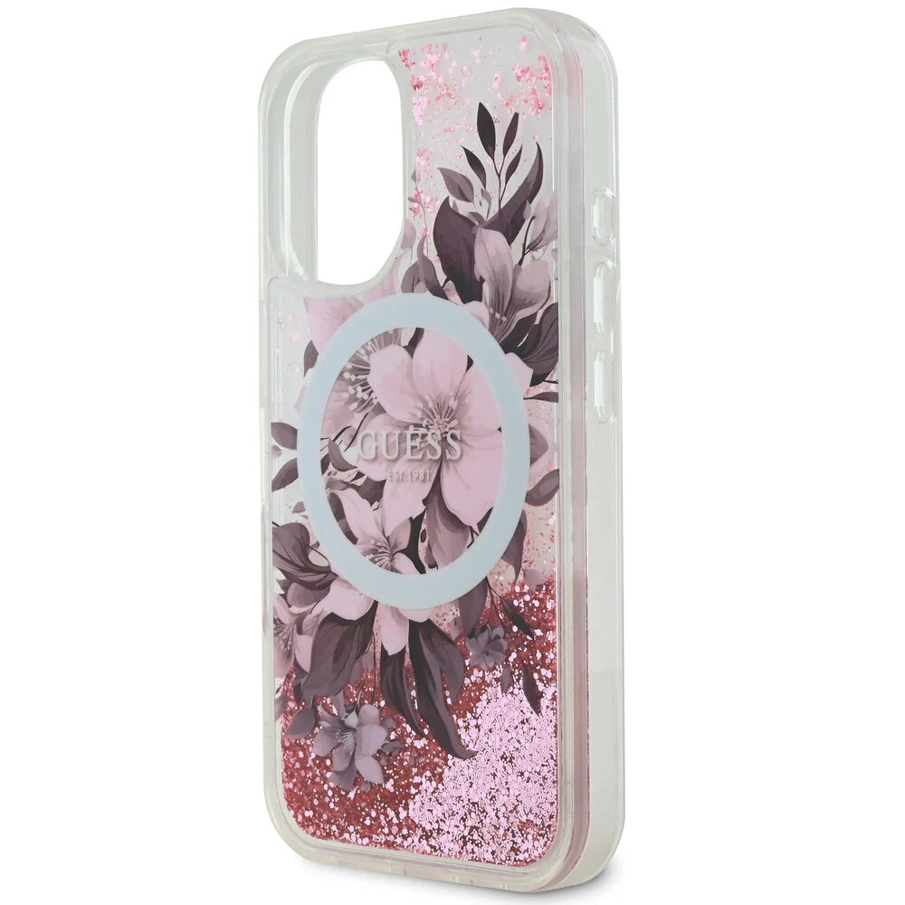 Guess iPhone 16 Backcover hoesje Magsafe Liquid Glitter - Roze