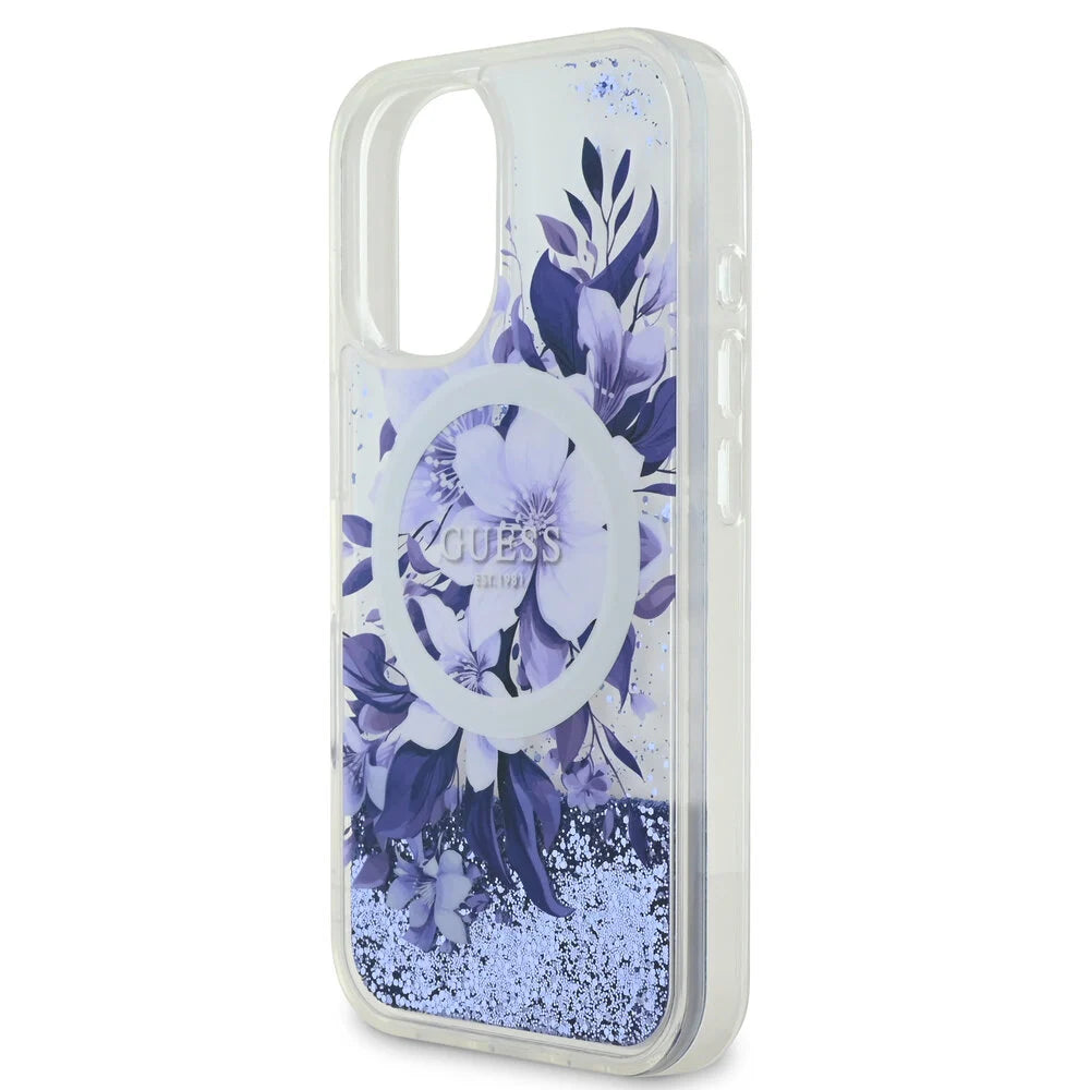 Guess iPhone 16 Backcover hoesje Magsafe Liquid Glitter - Paars
