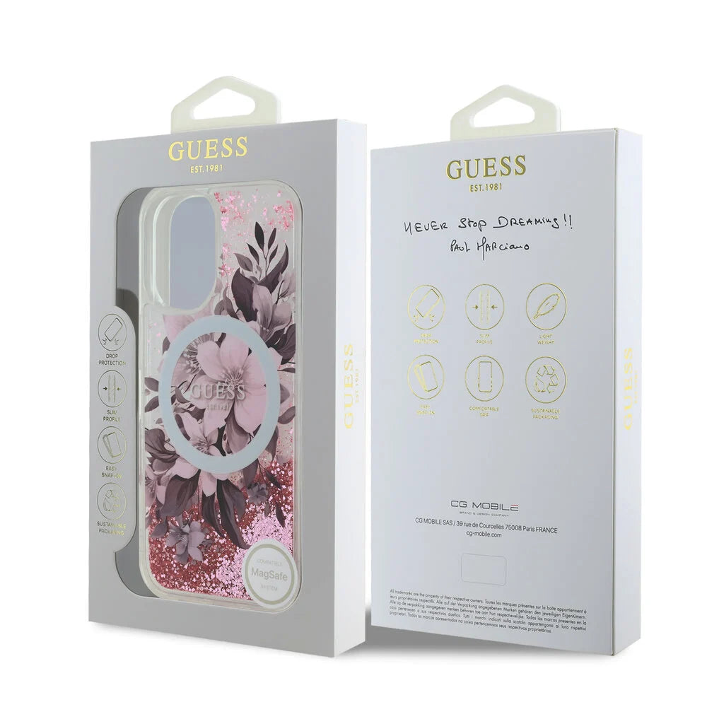 Guess iPhone 16 Backcover hoesje Magsafe Liquid Glitter - Roze