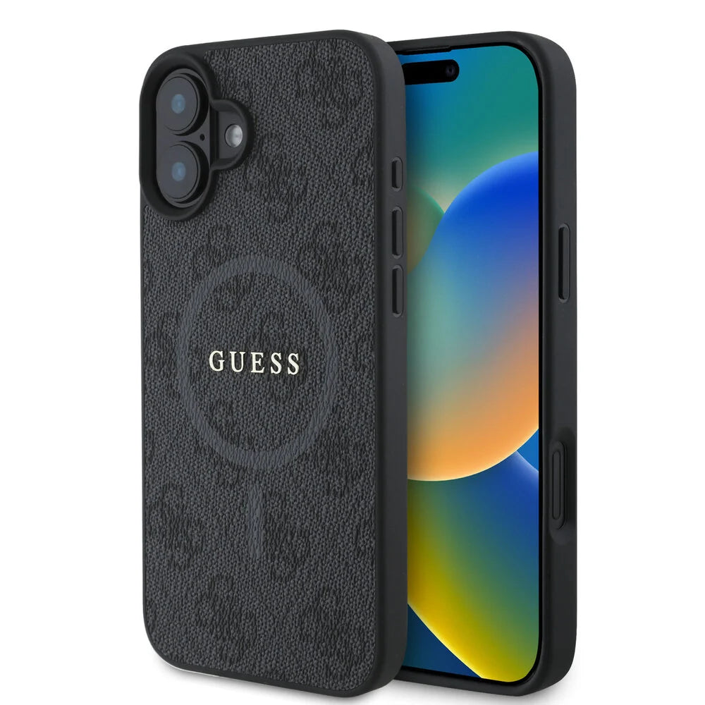 Guess iPhone 16 Backcover hoesje Magsafe PU 4G Ring - Zwart