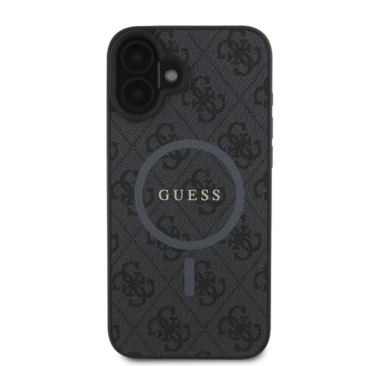 Guess iPhone 16 Backcover hoesje Magsafe PU 4G Ring - Zwart