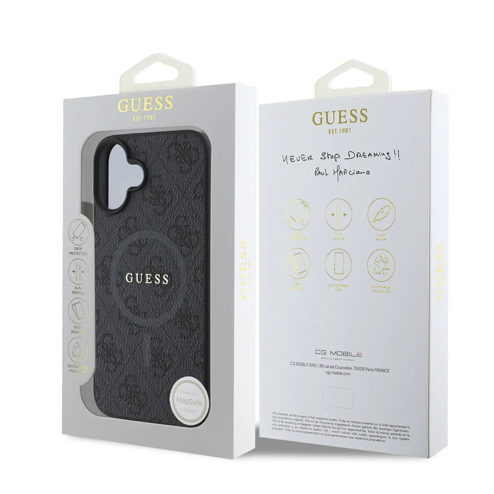 Guess iPhone 16 Backcover hoesje Magsafe PU 4G Ring - Zwart