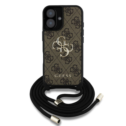 Guess iPhone 16 Backcover hoesje - Crossbody 4G Big Logo - Cord Strap - Bruin