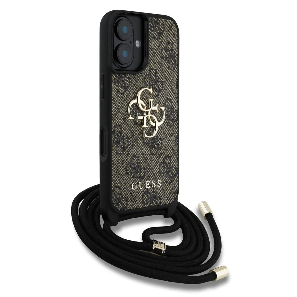 Guess iPhone 16 Backcover hoesje - Crossbody 4G Big Logo - Cord Strap - Bruin