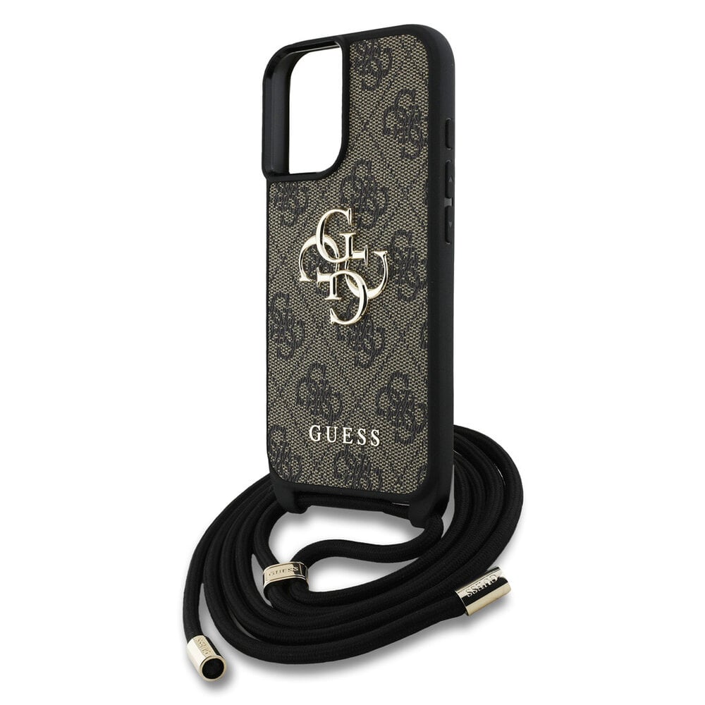 Guess iPhone 16 Backcover hoesje - Crossbody 4G Big Logo - Cord Strap - Bruin