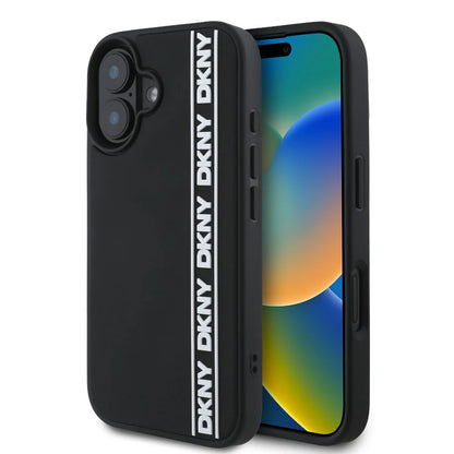 DKNY iPhone 16 Backcover hoesje D Rubber Repeat Logo Line - Zwart