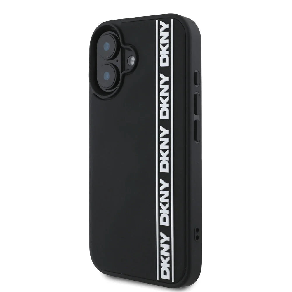 DKNY iPhone 16 Backcover hoesje D Rubber Repeat Logo Line - Zwart