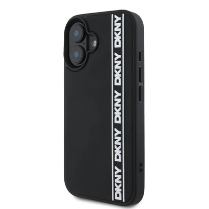 DKNY iPhone 16 Backcover hoesje D Rubber Repeat Logo Line - Zwart