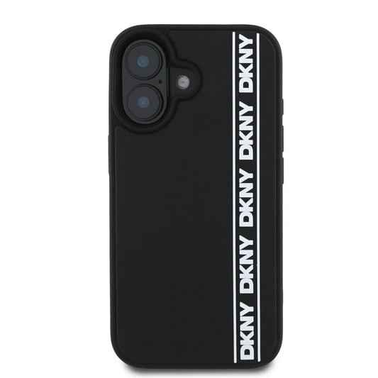 DKNY iPhone 16 Backcover hoesje D Rubber Repeat Logo Line - Zwart