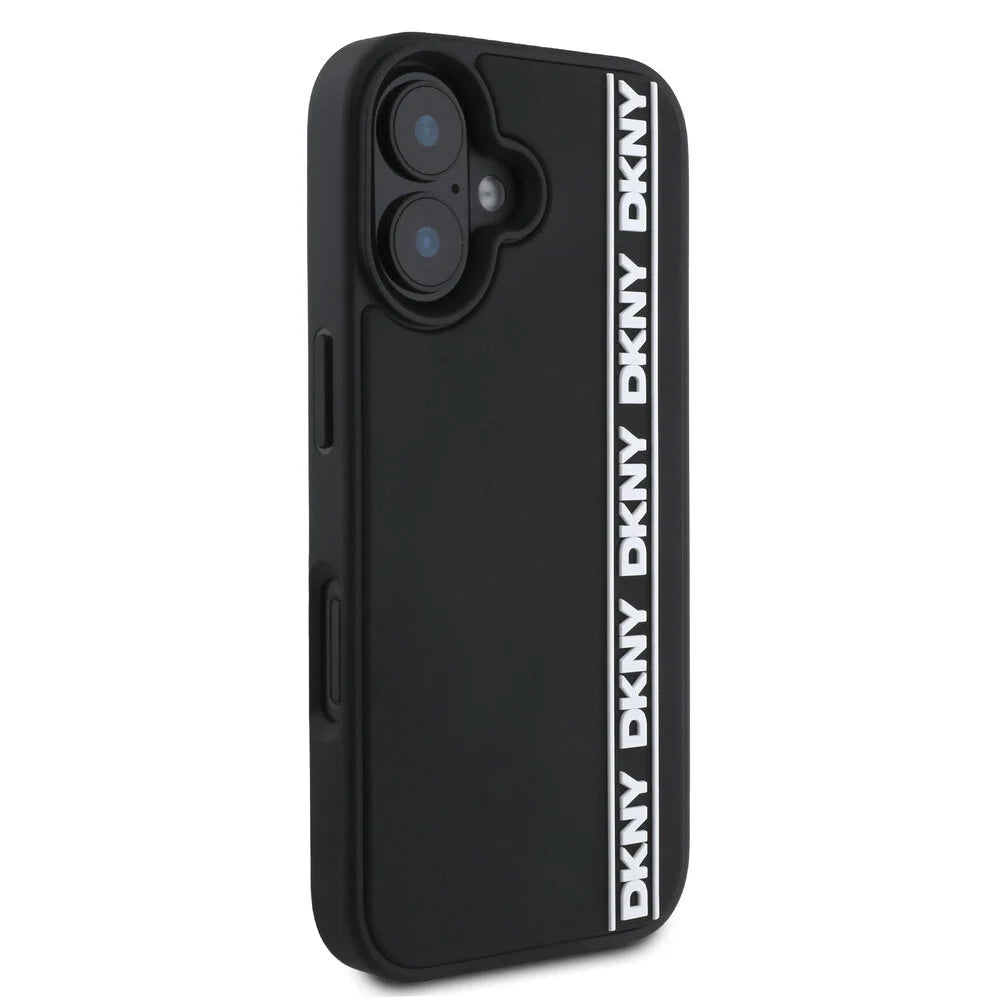 DKNY iPhone 16 Backcover hoesje D Rubber Repeat Logo Line - Zwart