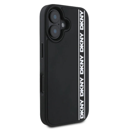 DKNY iPhone 16 Backcover hoesje D Rubber Repeat Logo Line - Zwart