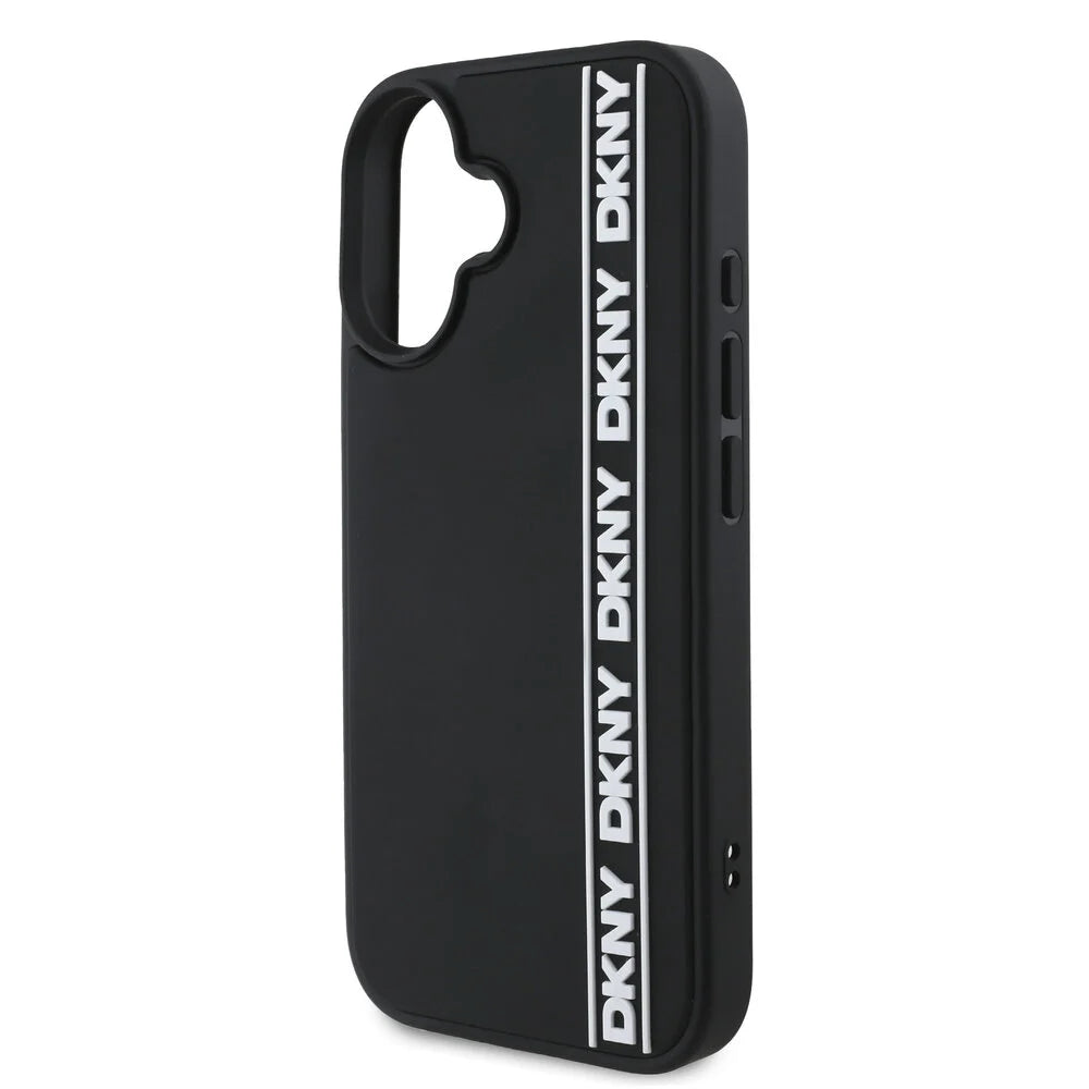 DKNY iPhone 16 Backcover hoesje D Rubber Repeat Logo Line - Zwart