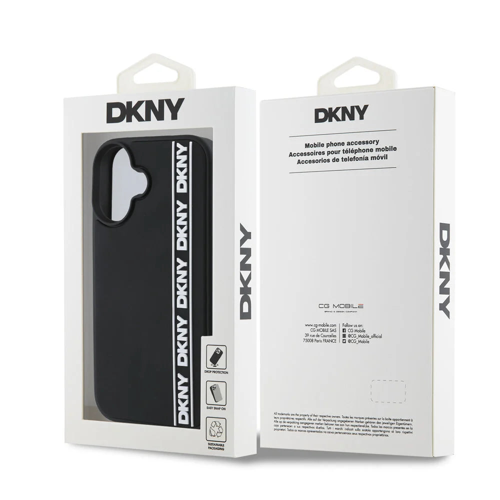 DKNY iPhone 16 Backcover hoesje D Rubber Repeat Logo Line - Zwart