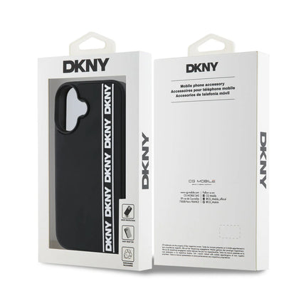 DKNY iPhone 16 Backcover hoesje D Rubber Repeat Logo Line - Zwart