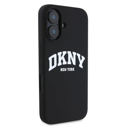 DKNY iPhone 16 Backcover hoesje Magsafe - Liquid Silicone - White Arch Logo - Zwart