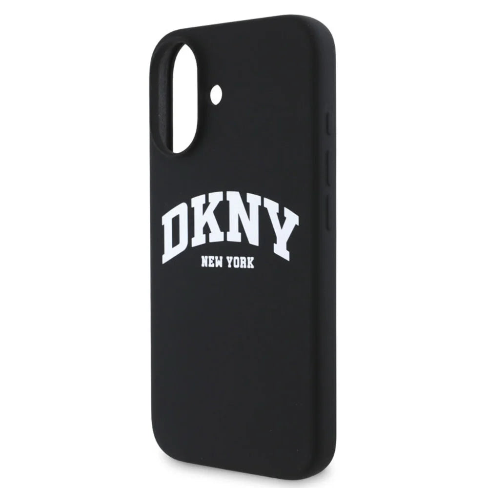 DKNY iPhone 16 Backcover hoesje Magsafe - Liquid Silicone - White Arch Logo - Zwart