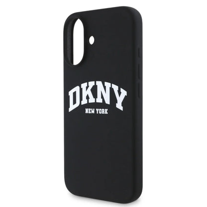 DKNY iPhone 16 Backcover hoesje Magsafe - Liquid Silicone - White Arch Logo - Zwart