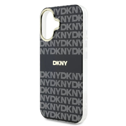 DKNY iPhone 16 Backcover hoesje PC/TPU Repeat Pattern Tonal Stripe Magsafe - Zwart