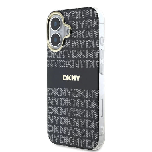 DKNY iPhone 16 Backcover hoesje PC/TPU Repeat Pattern Tonal Stripe Magsafe - Zwart