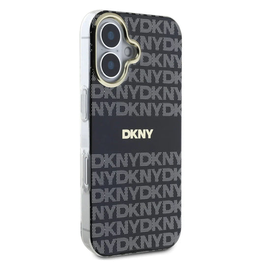 DKNY iPhone 16 Backcover hoesje PC/TPU Repeat Pattern Tonal Stripe Magsafe - Zwart