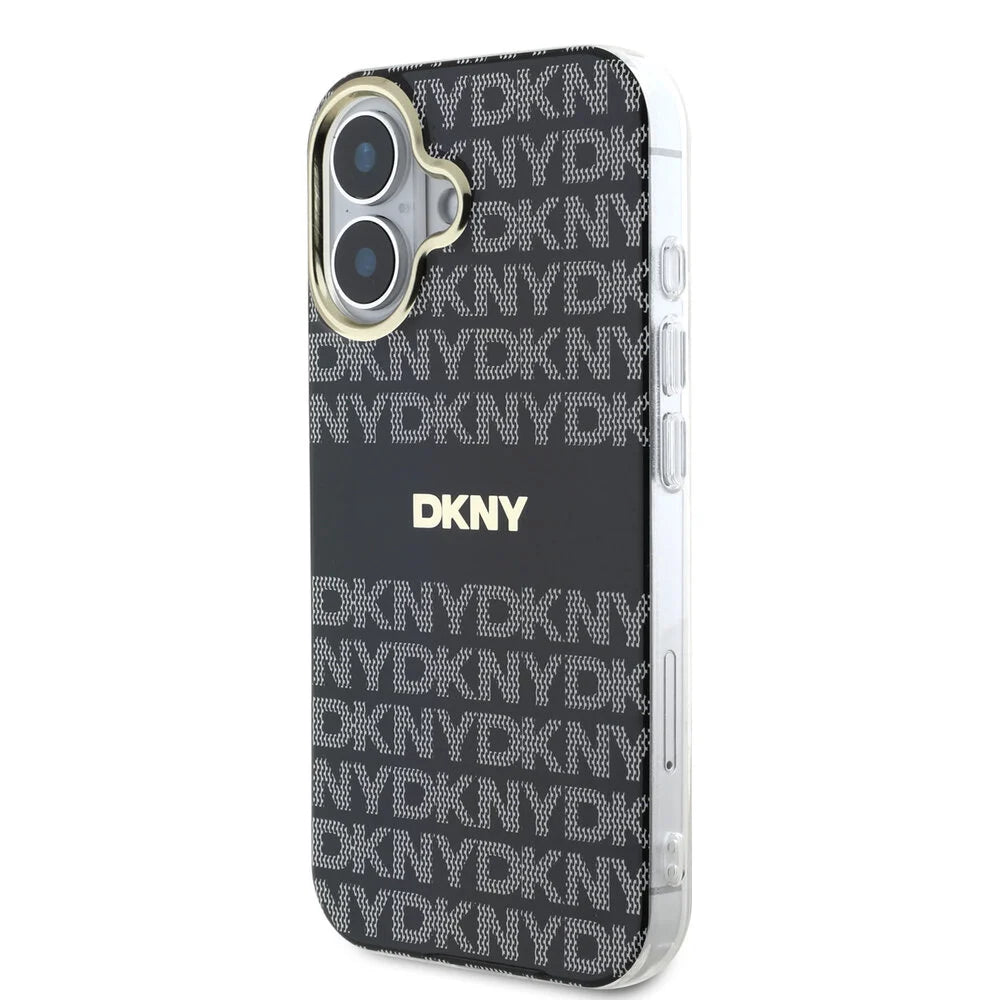 DKNY iPhone 16 Backcover hoesje PC/TPU Repeat Pattern Tonal Stripe Magsafe - Zwart