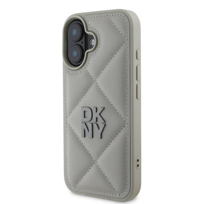 DKNY iPhone 16 Backcover hoesje PU Leather Quilted Stack Logo - Grijs
