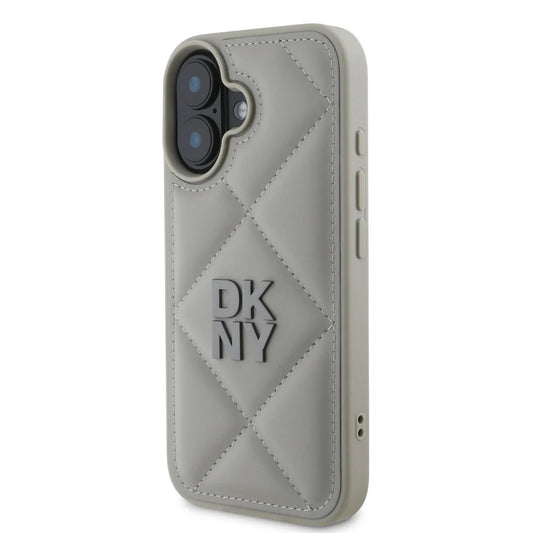 DKNY iPhone 16 Backcover hoesje PU Leather Quilted Stack Logo - Grijs