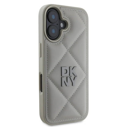 DKNY iPhone 16 Backcover hoesje PU Leather Quilted Stack Logo - Grijs