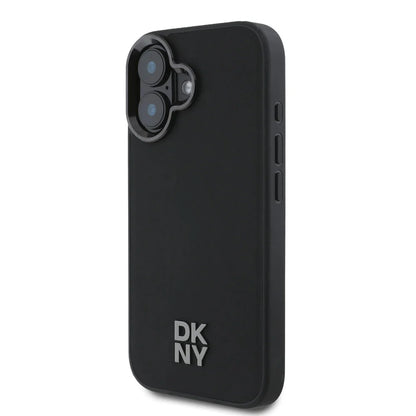 DKNY iPhone 16 Backcover hoesje Kunstleren Stack Logo Magsafe-hoesje - Zwart