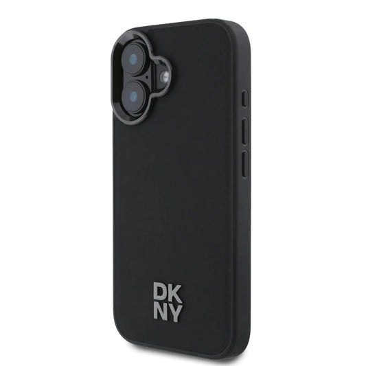DKNY iPhone 16 Backcover hoesje Kunstleren Stack Logo Magsafe-hoesje - Zwart