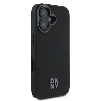 DKNY iPhone 16 Backcover hoesje Kunstleren Stack Logo Magsafe-hoesje - Zwart