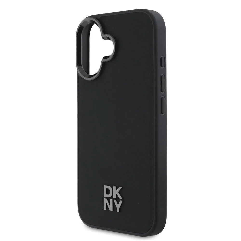 DKNY iPhone 16 Backcover hoesje Kunstleren Stack Logo Magsafe-hoesje - Zwart