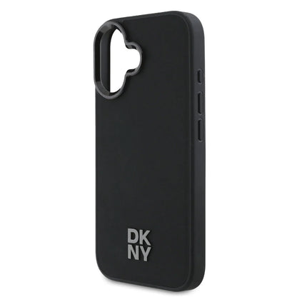 DKNY iPhone 16 Backcover hoesje Kunstleren Stack Logo Magsafe-hoesje - Zwart
