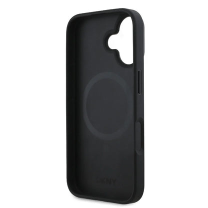 DKNY iPhone 16 Backcover hoesje Kunstleren Stack Logo Magsafe-hoesje - Zwart