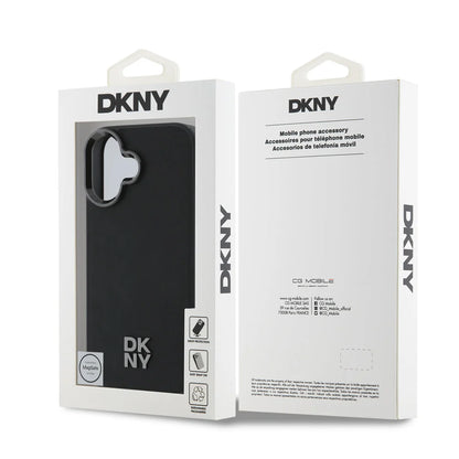 DKNY iPhone 16 Backcover hoesje Kunstleren Stack Logo Magsafe-hoesje - Zwart