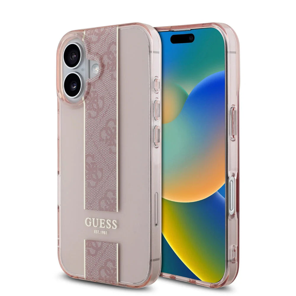 Guess iPhone 16 Backcover hoesje IML 4G Stripe - Roze