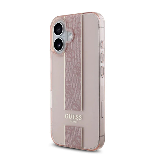 Guess iPhone 16 Backcover hoesje IML 4G Stripe - Roze