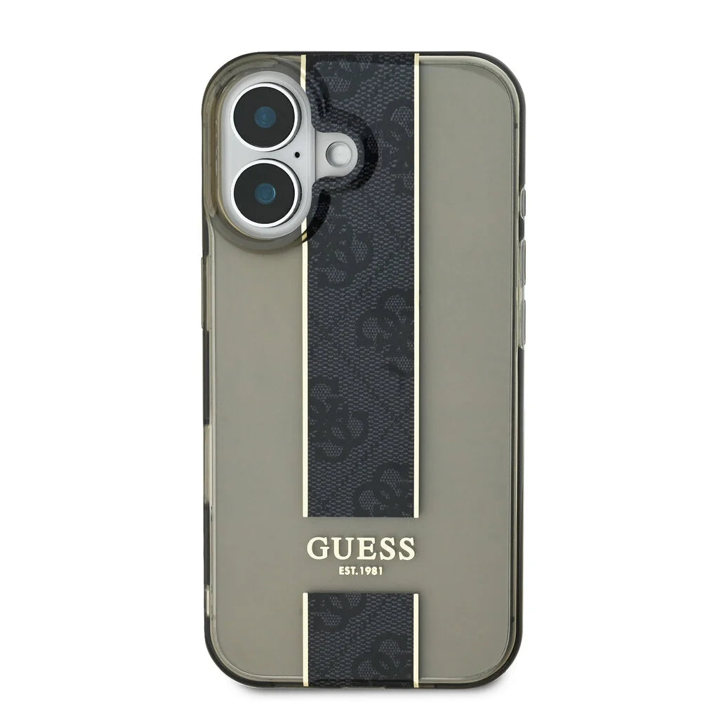 Guess iPhone 16 Backcover hoesje IML 4G Stripe - Zwart